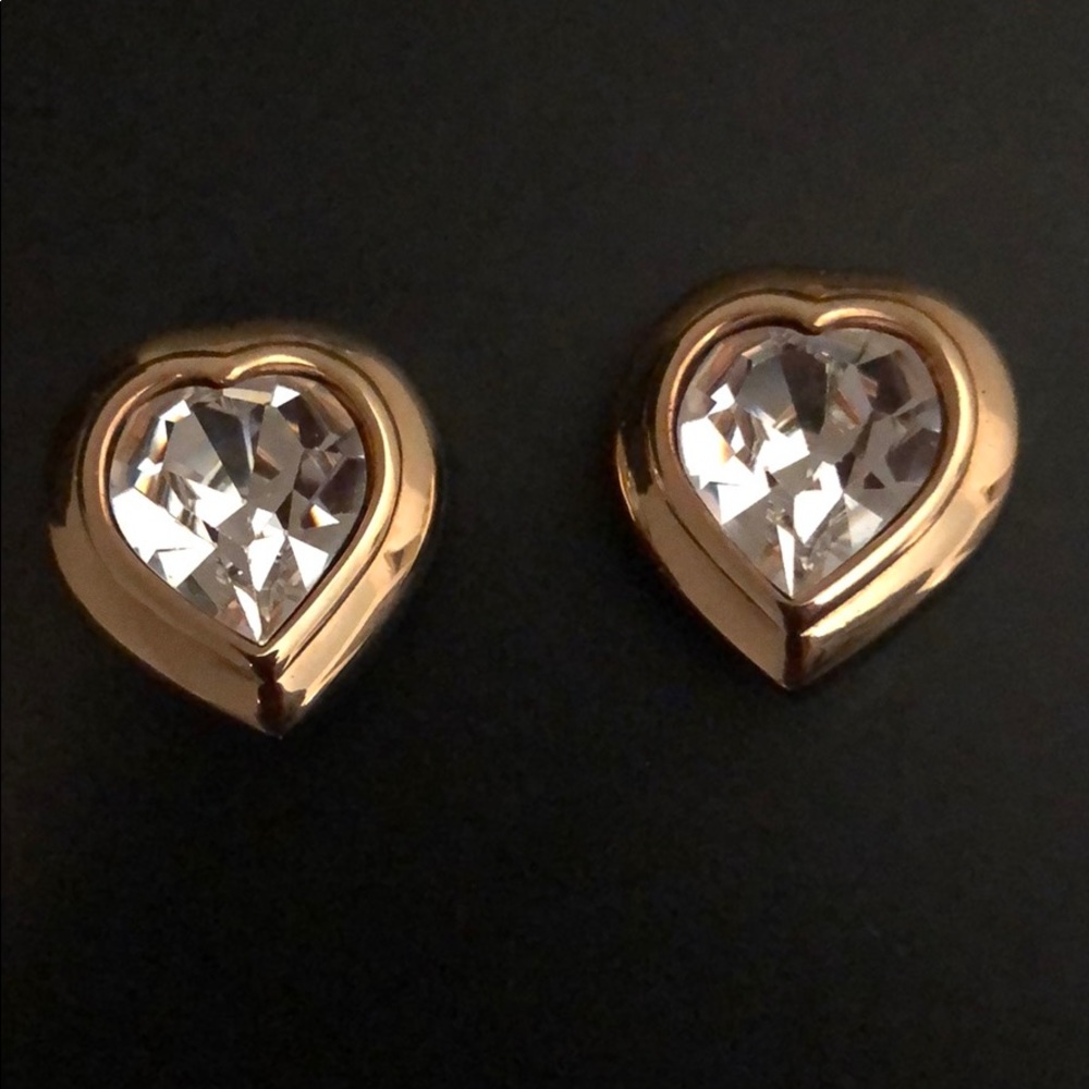 VINTAGE-HEART CRYSTAL GOLDTONE CLIP EARRINGS